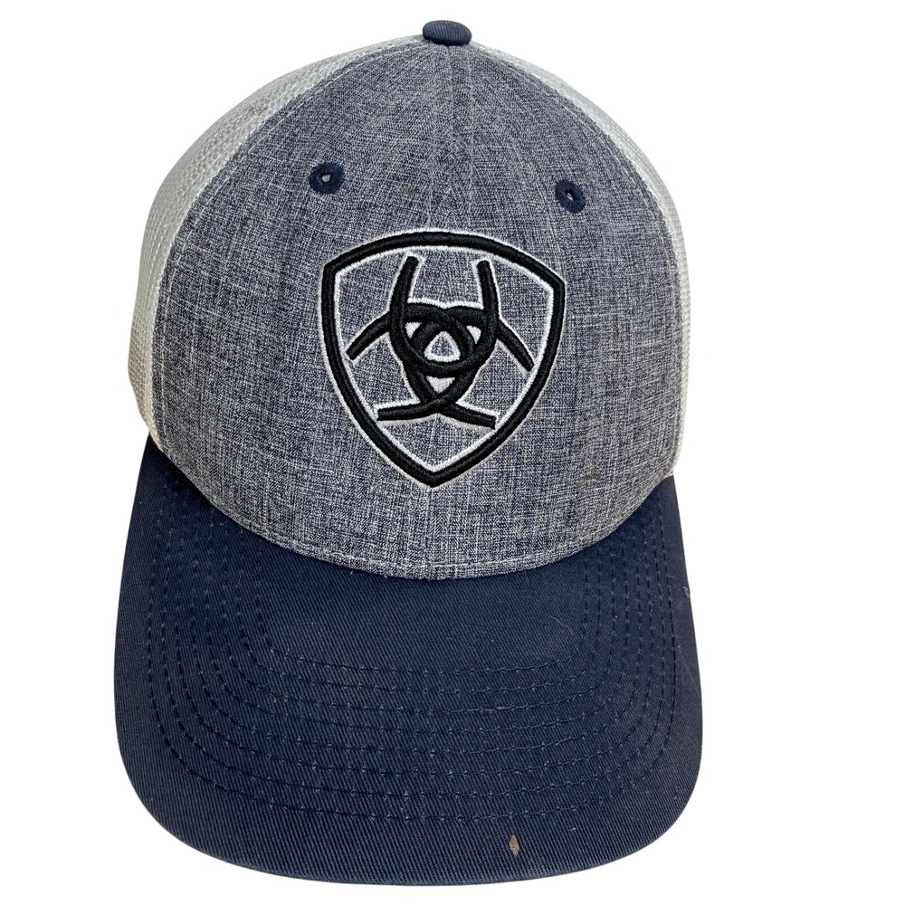 Ariat Hat Cap Snap Back Mens One Size Blue Gray White Mesh Trucker Western Logo